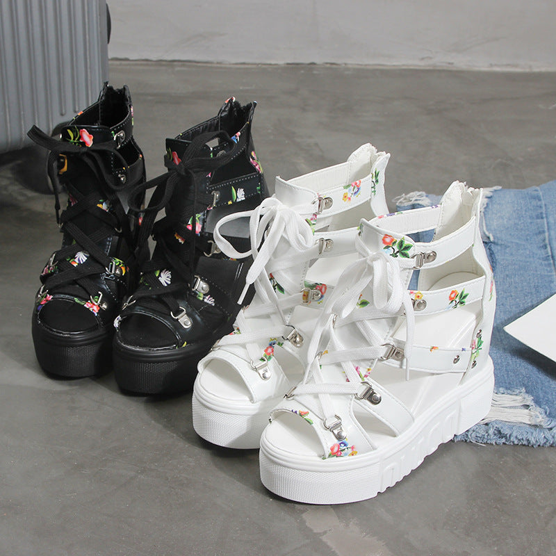 Spring Summer Wedge Sandals with Floral Design