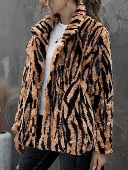 Women's Winter Tiger Stripe Faux Fur Jacket