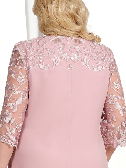 Casual Plus Size Embroidered Chiffon Dress for Women