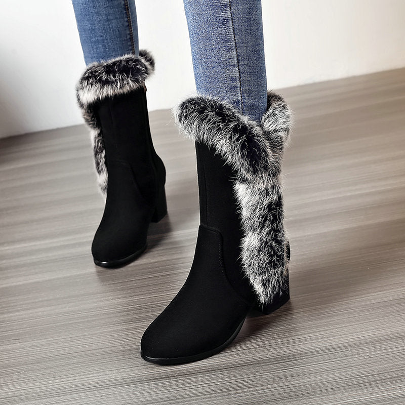 Winter Warm  Fur Boots for Women with Heels