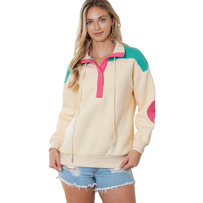 Women's Color Contrast Patchwork V-neck Pullover Sweater