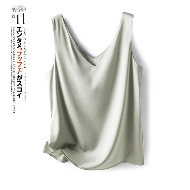 Versatile Women's Solid Silk Satin Tank Top