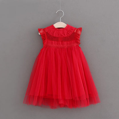 Girls' Summer Dress with Ruffled Sleeves and Tulle