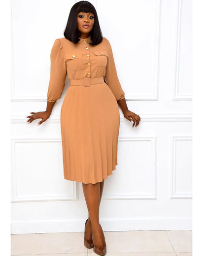 Plus Size Solid Color Midi Dress for Women