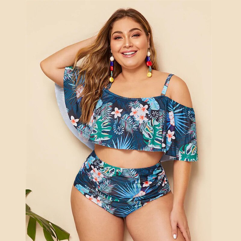 Plus Size Floral High Waist Bikini Set