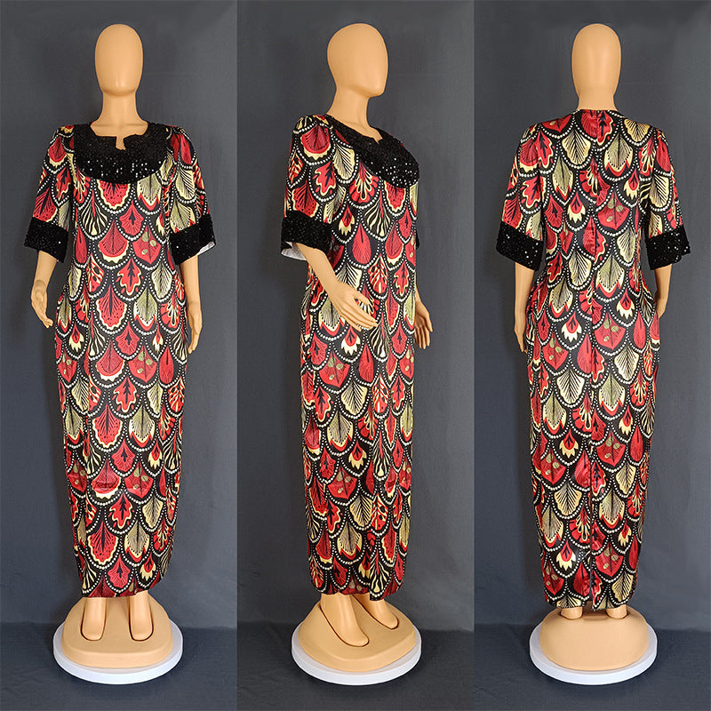Plus Size Women's Long Satin Sequin Gown Dress