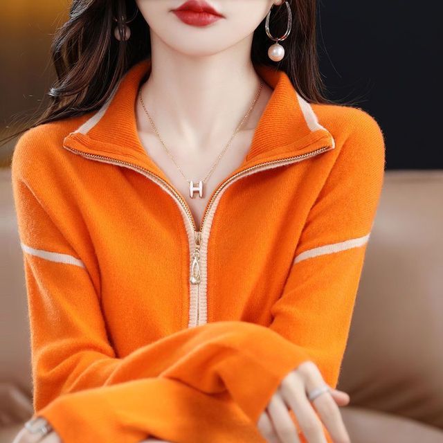 Casual Knitted Zipper Neck Sweater