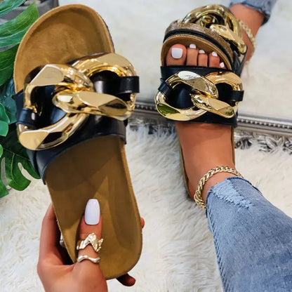 Women's Flat Chain Sandals and Slippers for Beach