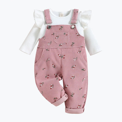 Korean Style Girls' Long Sleeve Top & Corduroy Pants Set