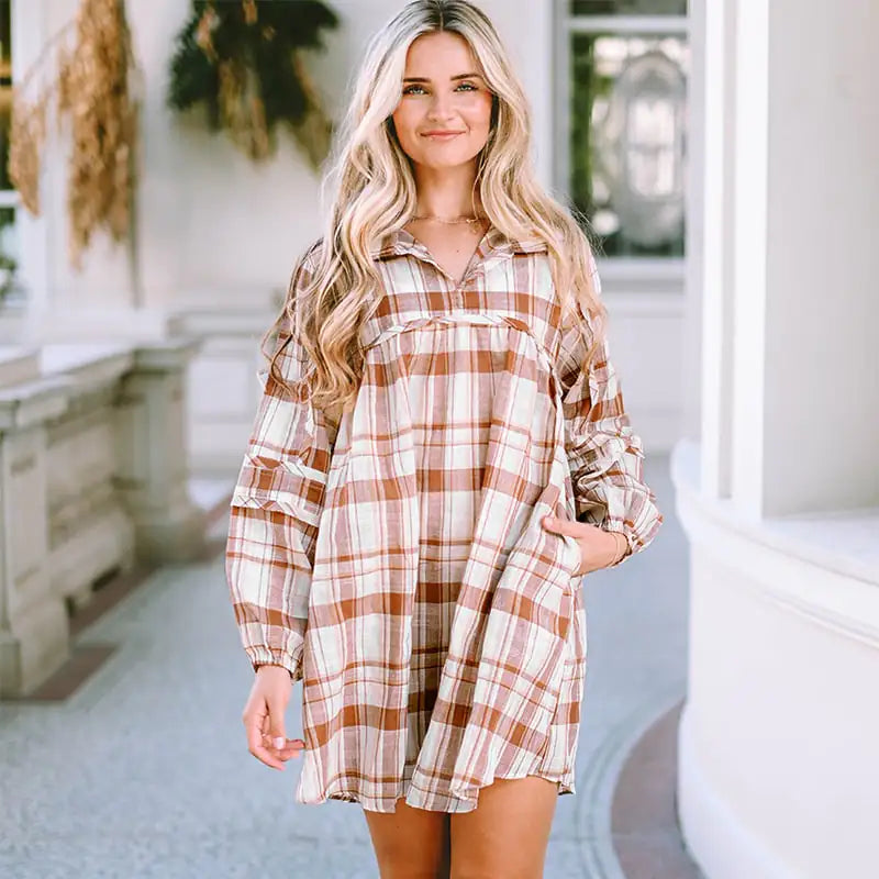 Plaid Long Sleeve Dress for Women - Fall Fashion