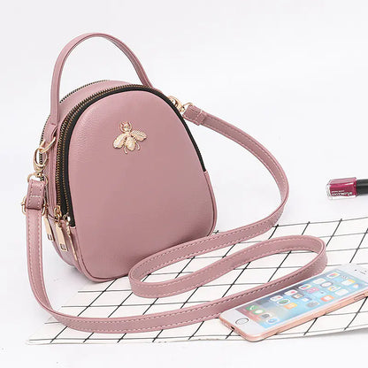 Mini Bee Shoulder Bag - Vintage PU Leather Crossbody