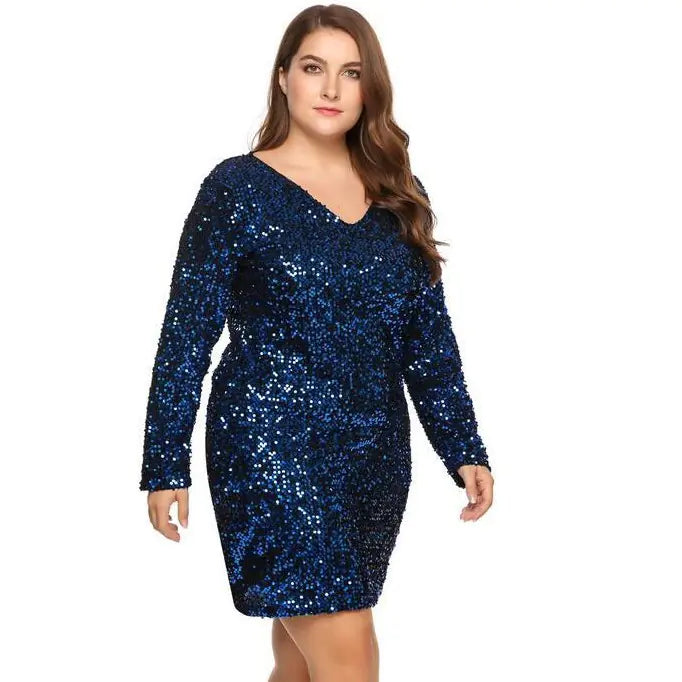 Plus Size V-Neck Long Sleeve Dress for Women