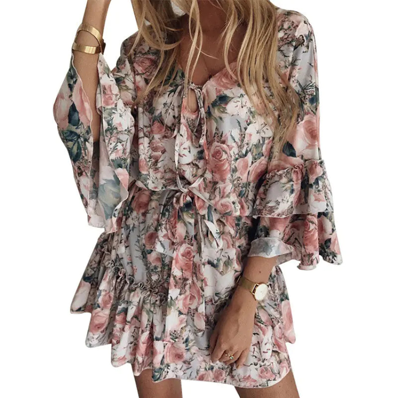 Floral Chiffon Pink Dress for Women