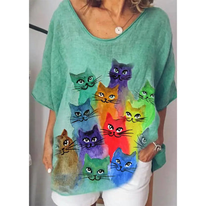 Sommerliches Damen-V-Ausschnitt-T-Shirt mit 3D-Druck