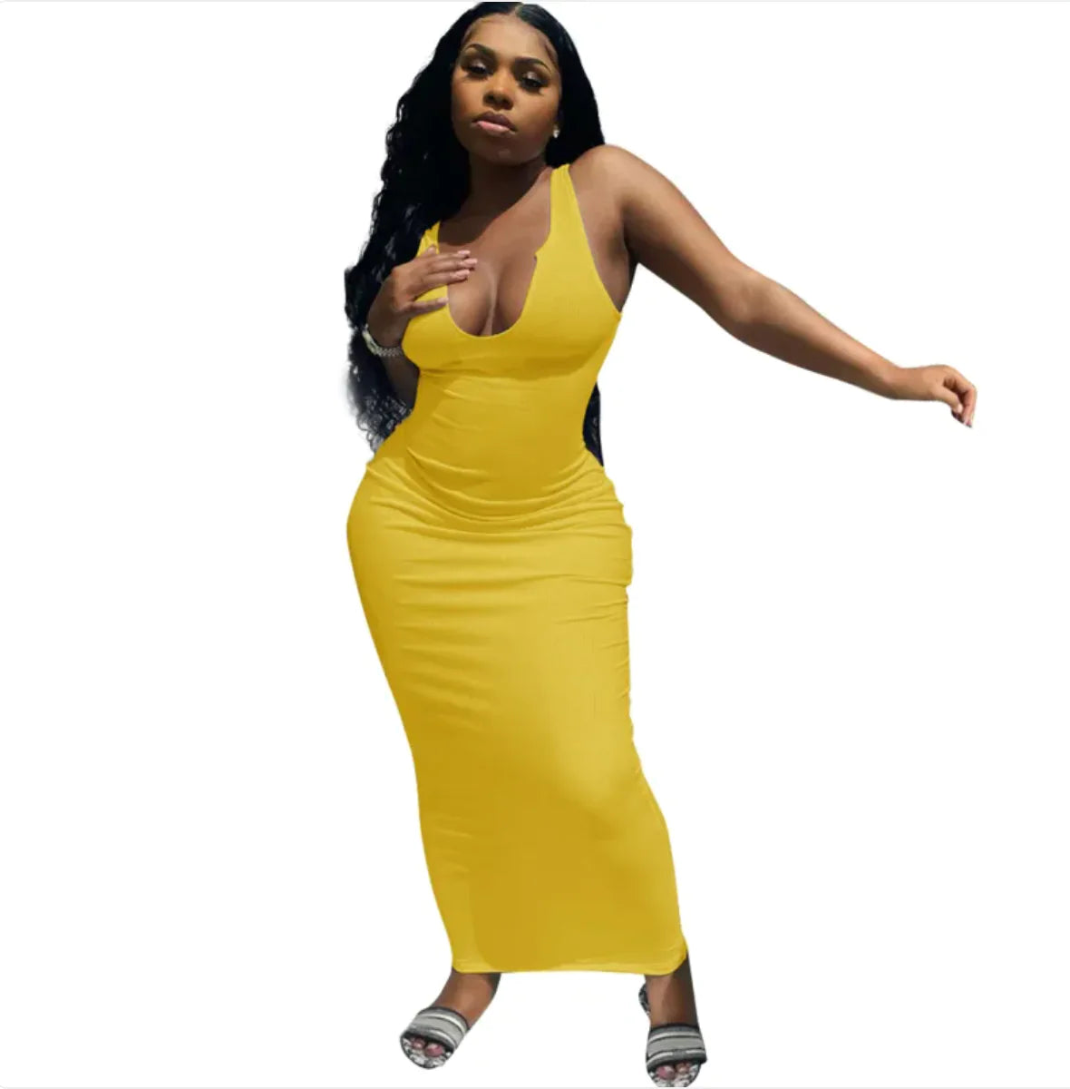 Maxikleid mit tiefem V-Ausschnitt und Spaghettiträgern