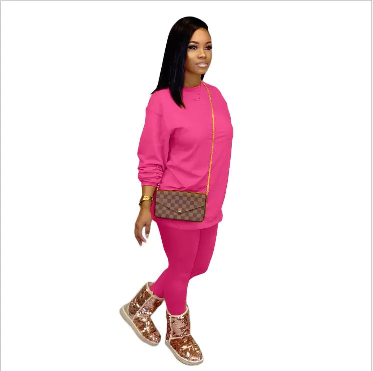 Trendy Women's Candy Color Two-Piece Casual Set