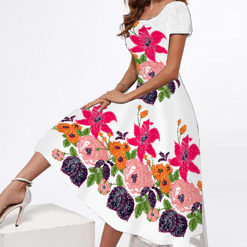 Women's Plus Size Floral Maxi Dress with Square Neck