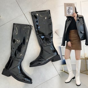 Fashionable Shiny Knight Boots with Chunky Heels