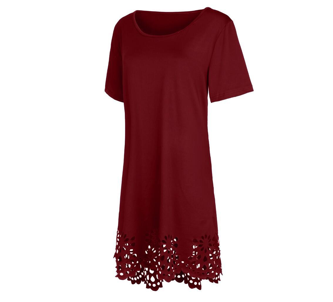 Plus Size Hollow Out Floral Hem A-Line Dress