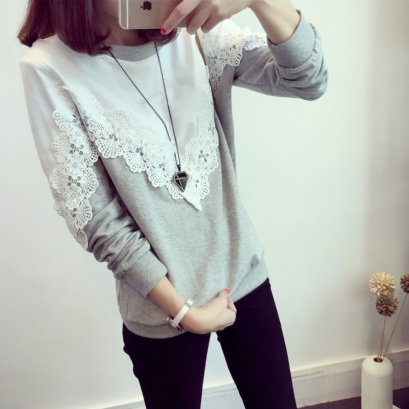 Plus Size Loose Long Sleeve Sweater with Lace Detail