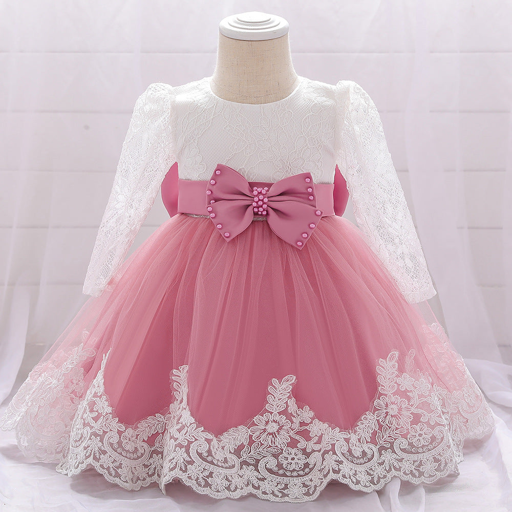 Lace Stitching Long-Sleeved Washing Gown