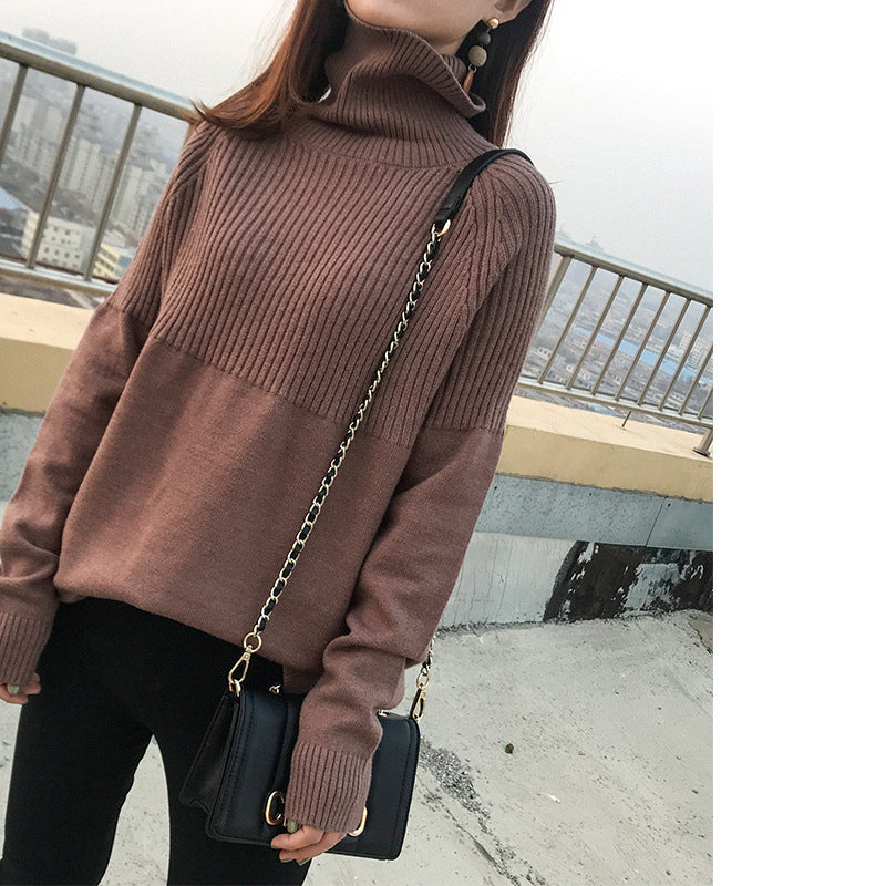 Plus Size Women's High Neck Loose Knit Sweater