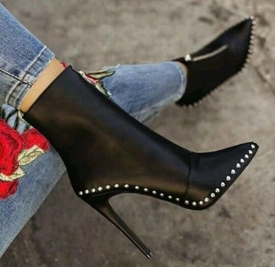 Studded Zipper Knee-High Boots with Heels