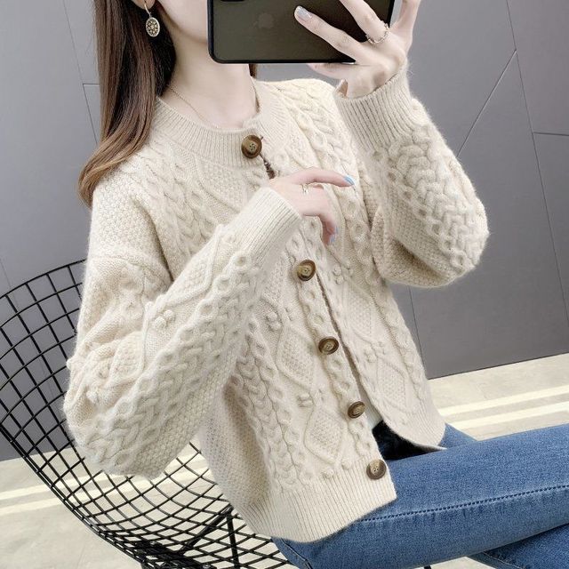 Women's Solid Color Loose Knit Cardigan Sweater