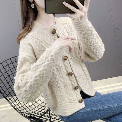 Women's Solid Color Loose Knit Cardigan Sweater