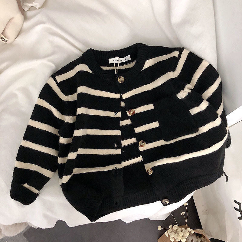 Girls' Soft Striped Waxy Cardigan Sweater
