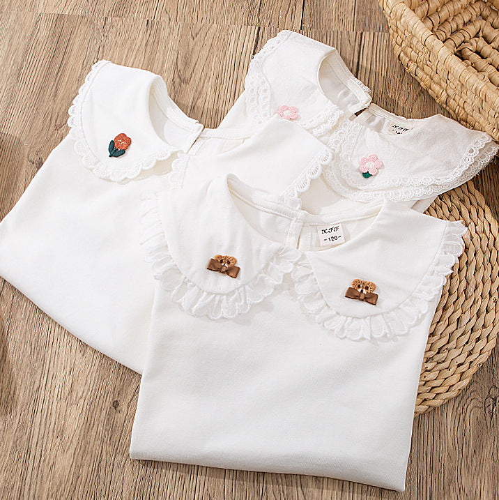 Girls' Long Sleeve Blouse with Ruffle Collar T-Shirt