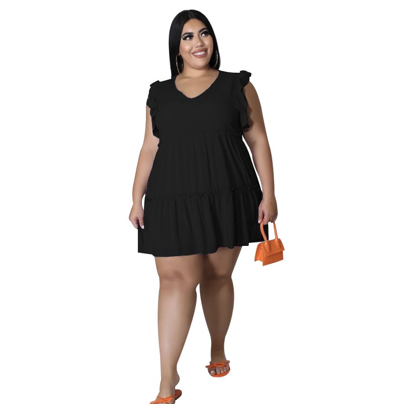 Women's Casual V-neck Sleeveless Ruffled Dress