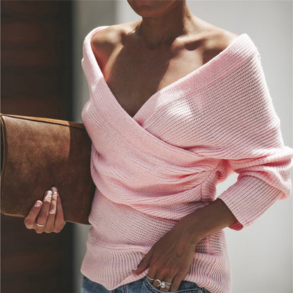 Solid Color Knit Sweater with Color Block Design