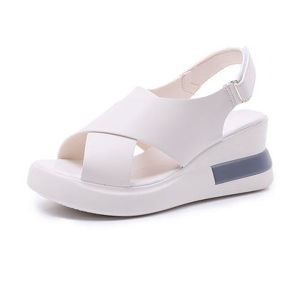 Women's Leather Wedge Sandals - Comfortable Platform Shoes