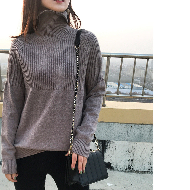 Plus Size Women's High Neck Loose Knit Sweater