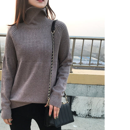 Plus Size Women's High Neck Loose Knit Sweater