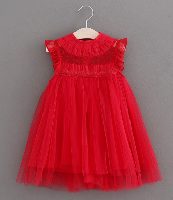 Girls' Summer Dress with Ruffled Sleeves and Tulle