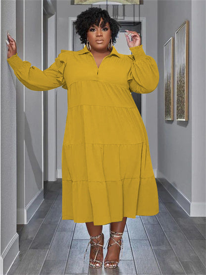 Plus Size Women's Elegant Maxi Dress with Long Sleeves