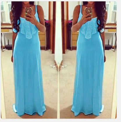 Fashionable Lace Maxi Dress with Spaghetti Straps