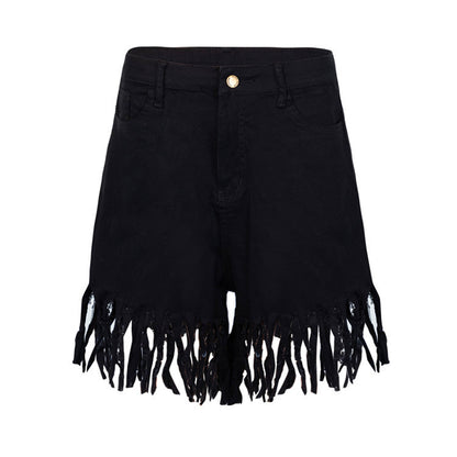 Fringed Women's Denim Shorts - Casual Straight-Leg Pants