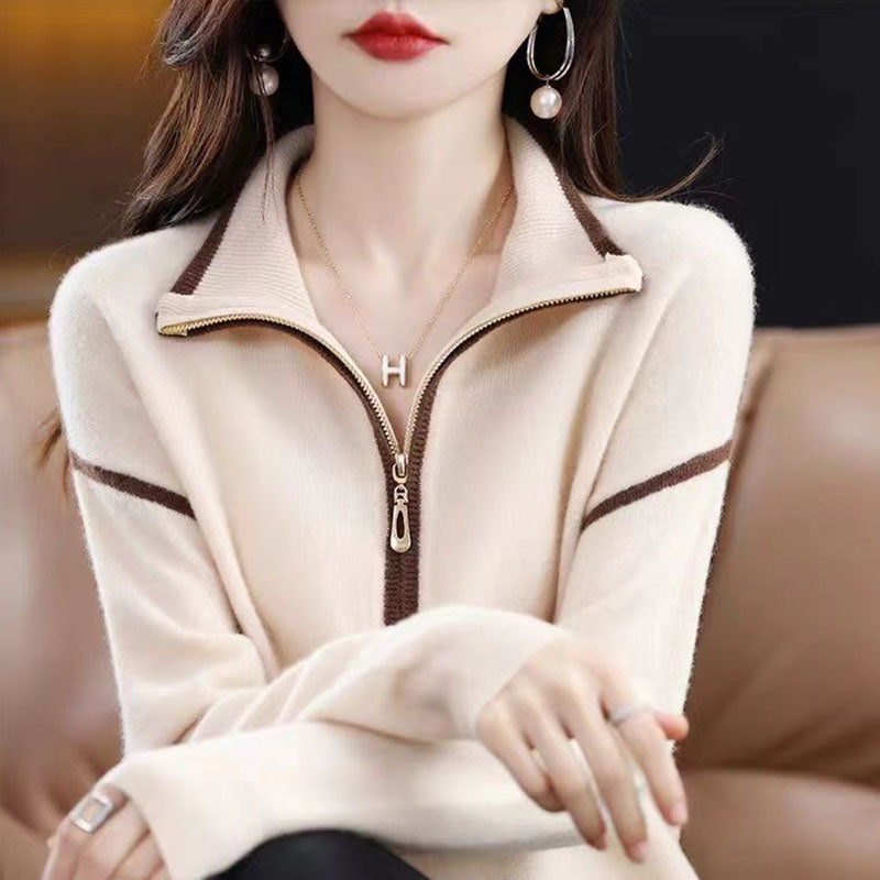 Casual Knitted Zipper Neck Sweater