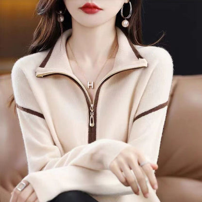 Casual Knitted Zipper Neck Sweater