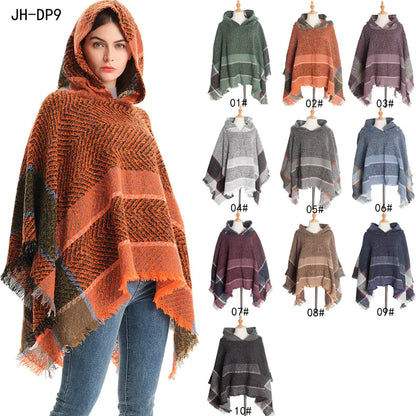 2022 Women's Hooded Houndstooth Cape Poncho