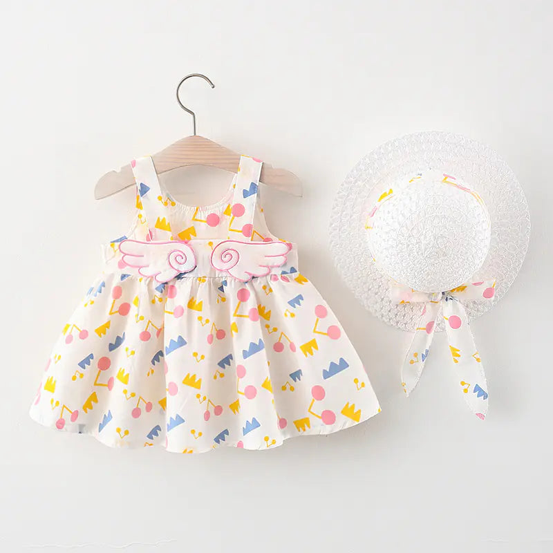 Summer Big Dot Wings Princess Dress with Hat