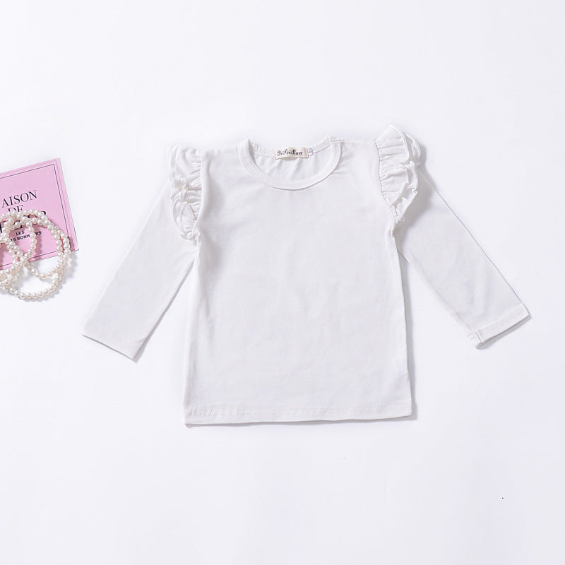 Multicolor Cotton Ruffle Sleeve T-Shirt for Girls