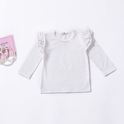 Multicolor Cotton Ruffle Sleeve T-Shirt for Girls