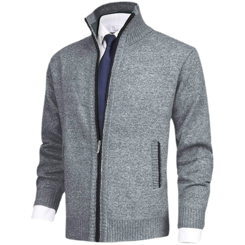 Men's Solid Knit Cardigan Sweater with Collar
