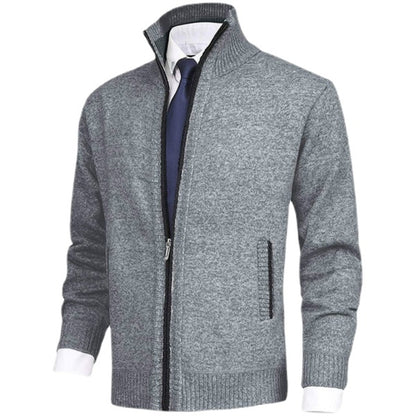 Men's Solid Knit Cardigan Sweater with Collar