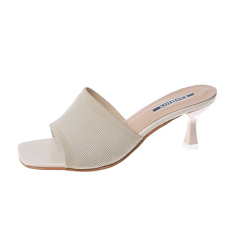 Square Toe Stiletto Slippers with High Heels