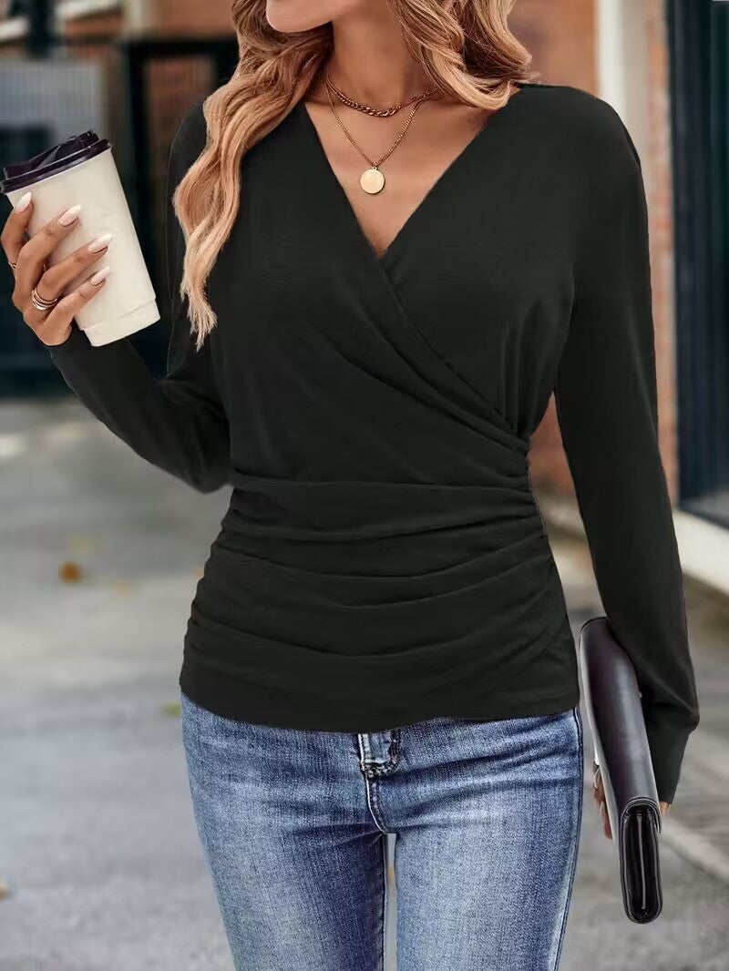 Elegant V-Neck Long Sleeve Casual Top for Work